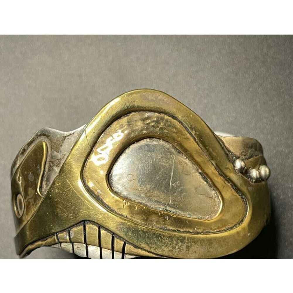 Alan King Sterling Copper & Brass Brutalist Abstract Artisan Bracelet 1982 2.5"D